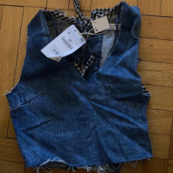 Zara Tops - Zara denim top with bows sz s NWT